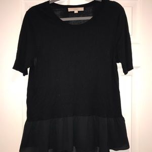LOFT Black Mixed Media Peplum Top